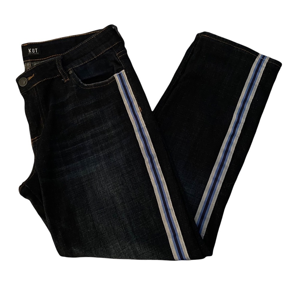 Kut from the Kloth Stevie Ankle Straight Leg Jean with Blue Varsity Side Stripes - Picture 5 of 12